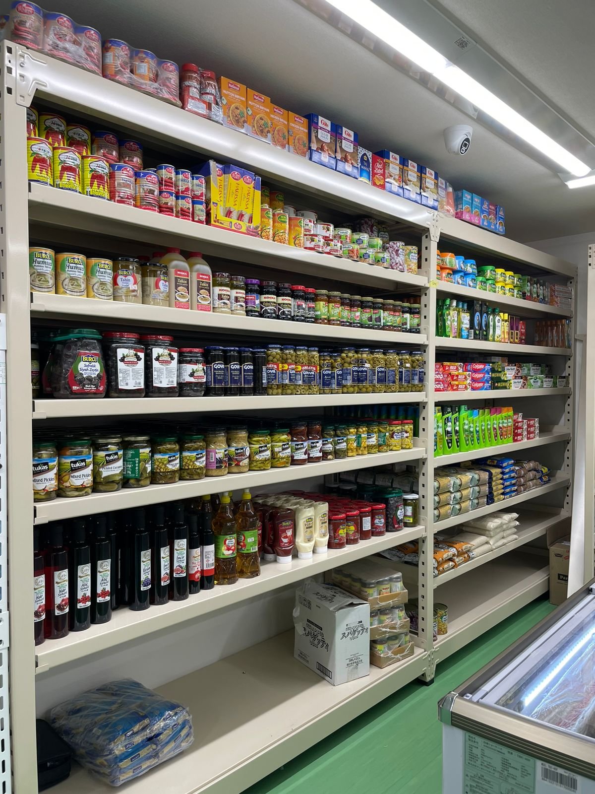 Nasco pickles, olives, and sauces shelf